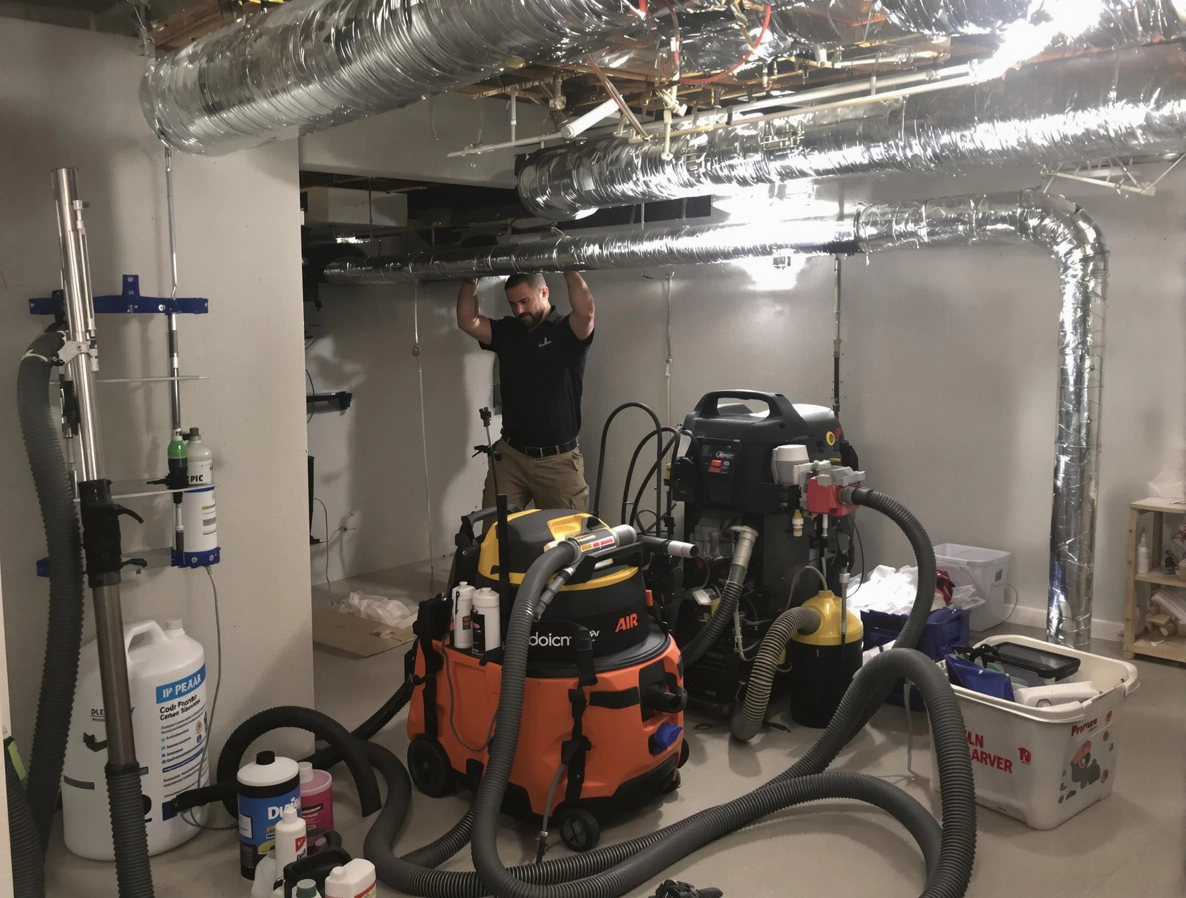 Chickasha Air Duct Cleaning specialist performing professional mold removal from air ducts using safety equipment in Chickasha