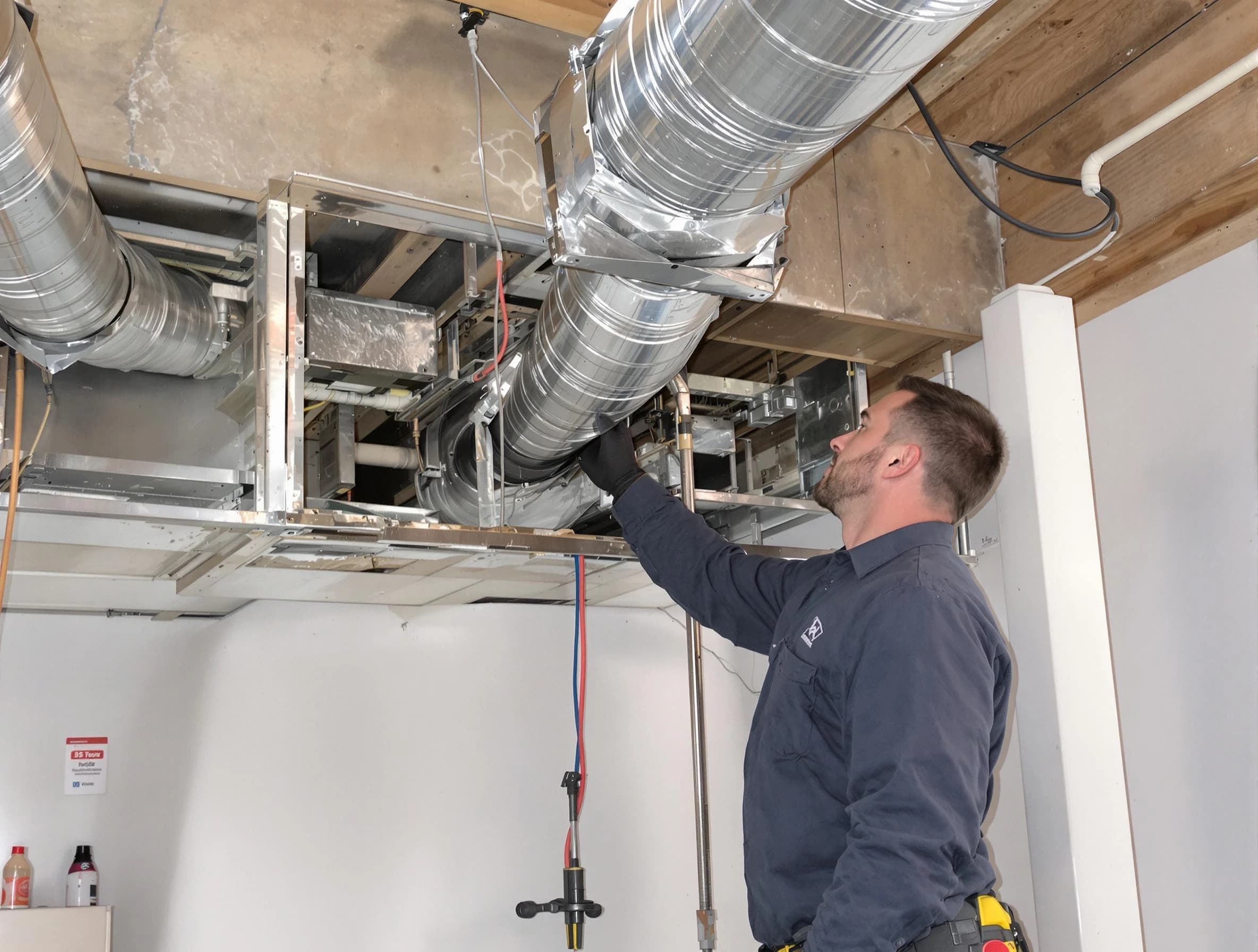 Chickasha Air Duct Cleaning technician performing professional air duct repair using specialized tools in Chickasha