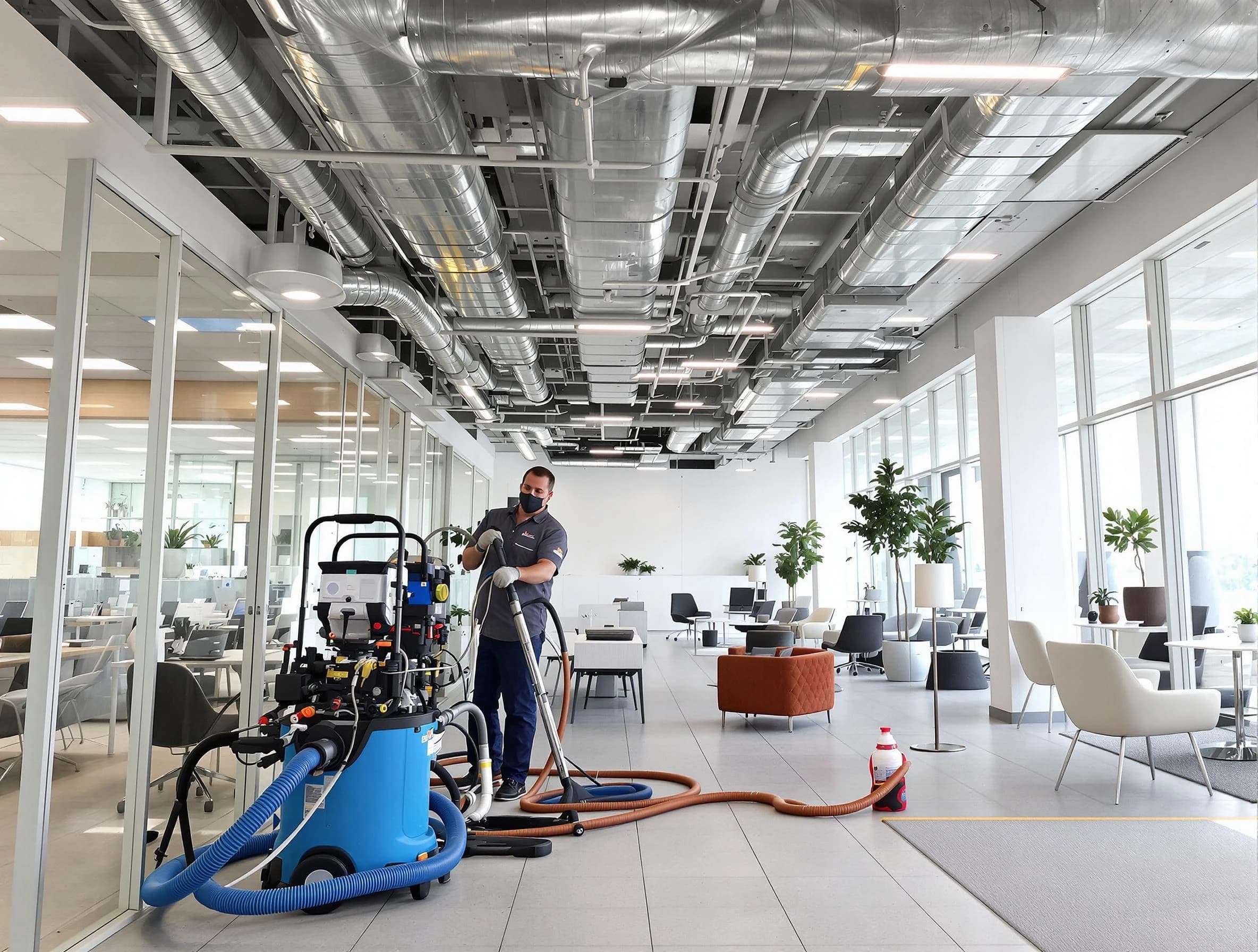 Chickasha Air Duct Cleaning team conducting comprehensive commercial duct cleaning at a business location in Chickasha