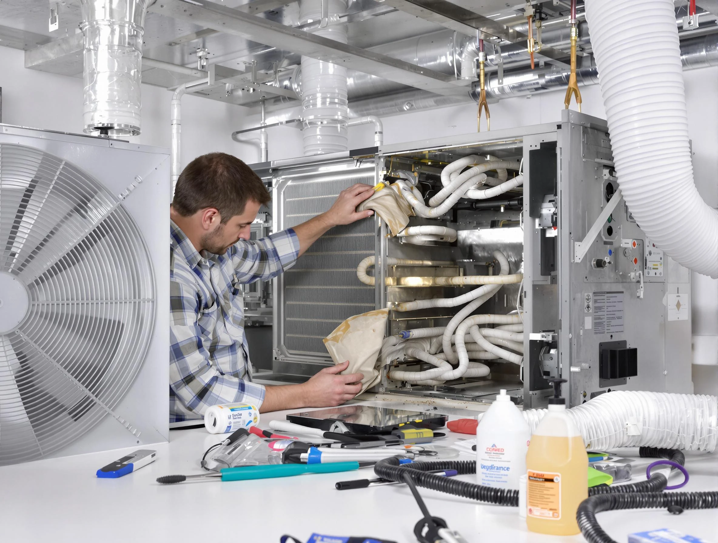 Chickasha Air Duct Cleaning specialist performing precision AC coil cleaning in Chickasha